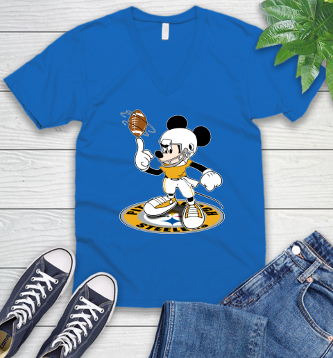 NFL Football Pittsburgh Steelers Cheerful Mickey Disney Shirt V-Neck T-Shirt 6