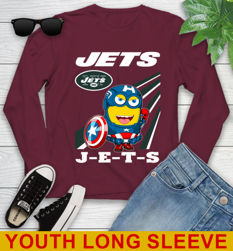 NFL Football New York Jets Captain America Marvel Avengers Minion Shirt Youth Long Sleeve 6