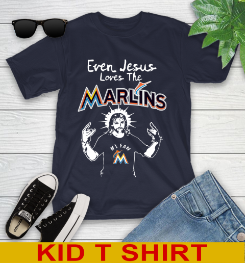 Miami Marlins MLB Baseball Even Jesus Loves The Marlins Shirt Youth T-Shirt 2