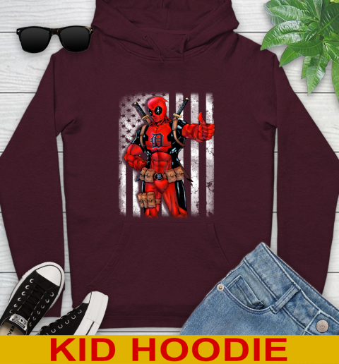 MLB Baseball Detroit Tigers Deadpool American Flag Shirt Youth Hoodie 7