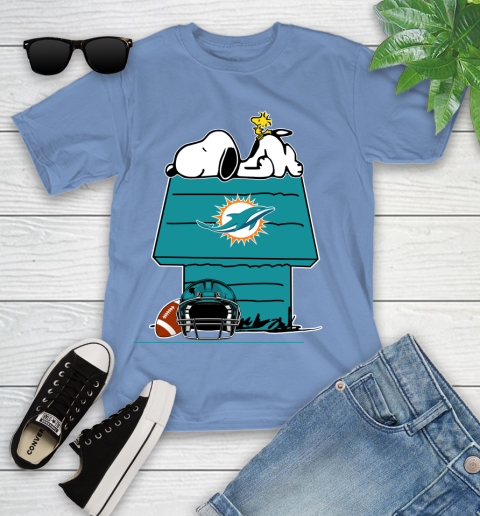 Miami Dolphins NFL Football Snoopy Woodstock The Peanuts Movie Youth T-Shirt 11
