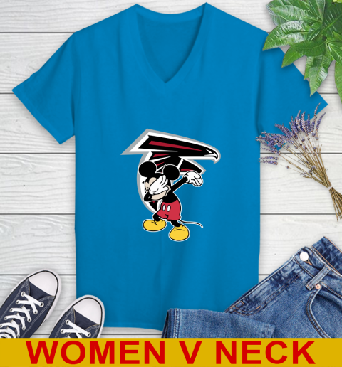 Atlanta Falcons NFL Football Dabbing Mickey Disney Sports Women's V-Neck T-Shirt 8