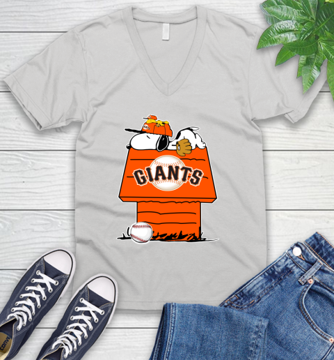 MLB San Francisco Giants Snoopy Woodstock The Peanuts Movie Baseball T Shirt_000 V-Neck T-Shirt