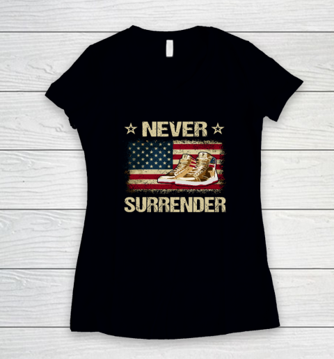 Never Surrender Gold Sneakers Pro Trump 2024 Women's V-Neck T-Shirt