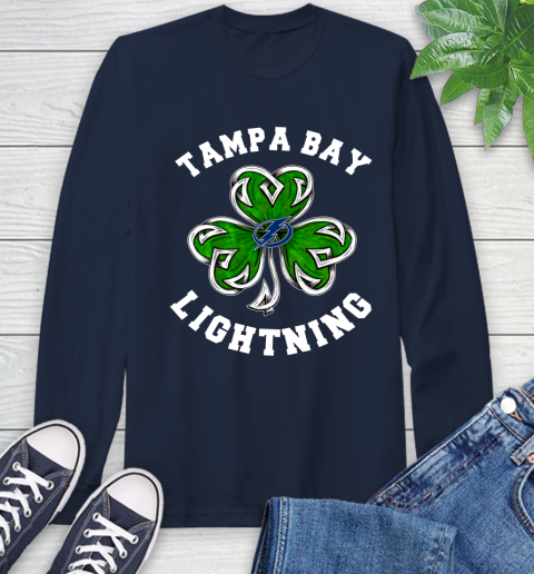 NHL Tampa Bay Lightning Three Leaf Clover St Patrick's Day Hockey Sports Long Sleeve T-Shirt 3