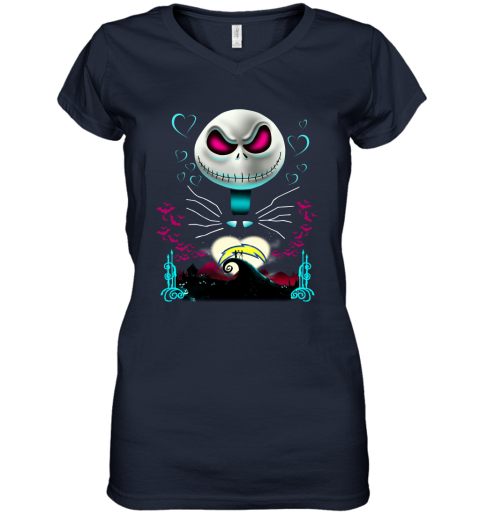 NFL Los Angeles Chargers Jack Skellington Sally The Nightmare Before Christmas Football yvG3o0SRK3P women v neck t shirt 39 95 151514 front navy