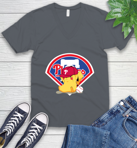 MLB Pikachu Baseball Sports Philadelphia Phillies V-Neck T-Shirt 5