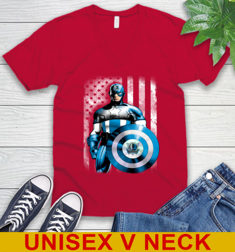 Dallas Mavericks NBA Basketball Captain America Marvel Avengers American Flag Shirt V-Neck T-Shirt 6