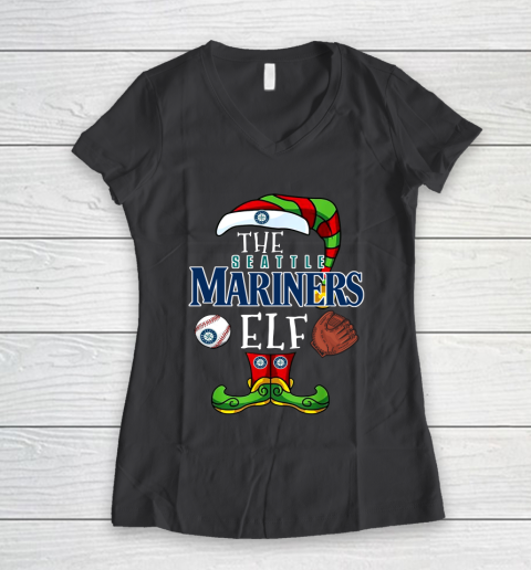 Seattle Mariners Christmas ELF Funny MLB Women's V-Neck T-Shirt 6