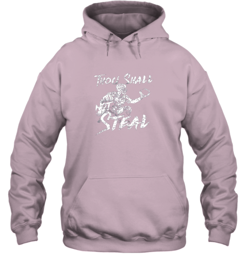 vvqv thou shall not steal baseball catcher hoodie 23 front light pink
