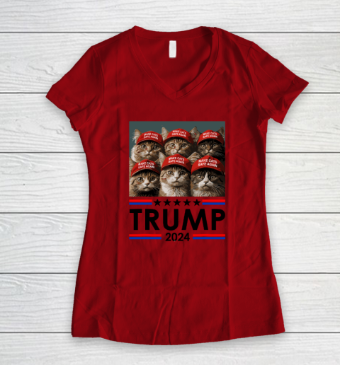 Donald Trump Make Cats Safe Again 2024 Debate Funny Women's V-Neck T-Shirt 5