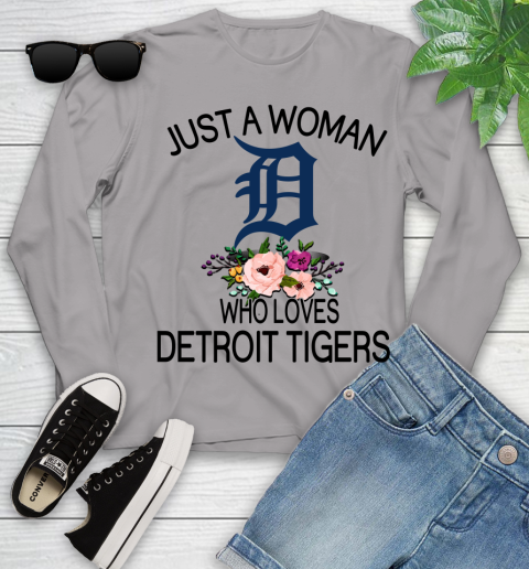 MLB Just A Woman Who Loves Detroit Tigers Baseball Sports Youth Long Sleeve 3