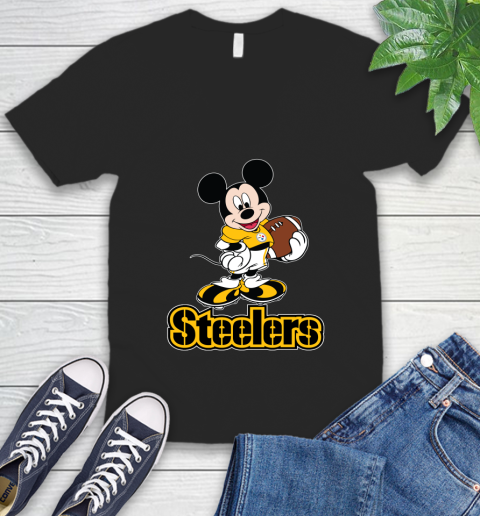 NFL Football Pittsburgh Steelers Cheerful Mickey Mouse Shirt V-Neck T-Shirt