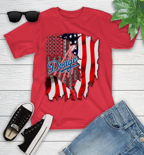 Los Angeles Dodgers MLB Baseball American Flag Youth T-Shirt 13