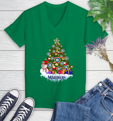 Seattle Mariners Merry Christmas MLB Baseball Sports Women's V-Neck T-Shirt 5