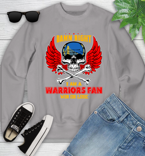 NBA Damn Right I Am A Golden State Warriors Win Or Lose Skull Basketball Sports Youth Sweatshirt 3