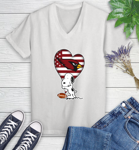 Arizona Cardinals NFL Football The Peanuts Movie Adorable Snoopy Women's V-Neck T-Shirt
