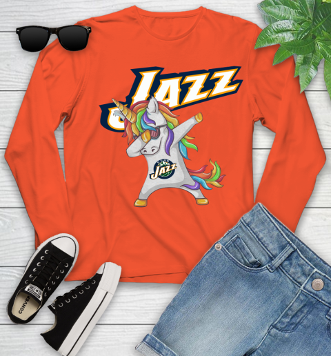 Utah Jazz NBA Basketball Funny Unicorn Dabbing Sports Youth Long Sleeve 4