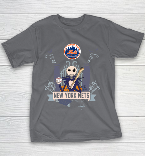 MLB New York Mets Baseball Jack Skellington Halloween Youth T-Shirt 5