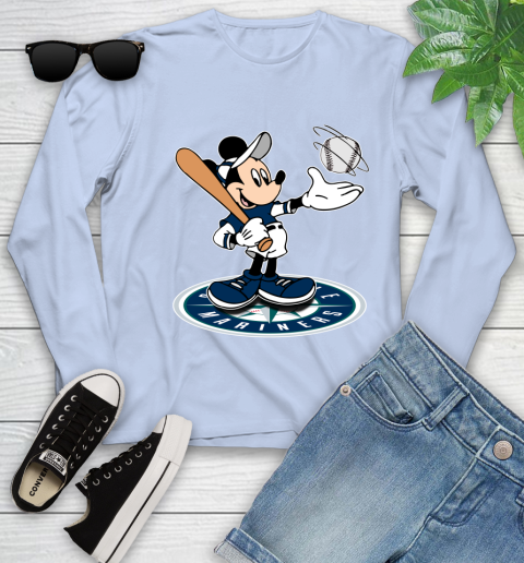 MLB Baseball Seattle Mariners Cheerful Mickey Disney Shirt Youth Long Sleeve - Image 10