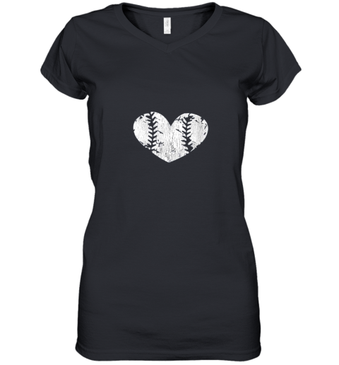 Womens Baseball Heart Laces Baseball Mom Women's V-Neck T-Shirt