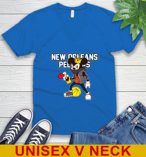 New Orleans Pelicans NBA Basketball Mickey Peace Sign Sports V-Neck T-Shirt 6