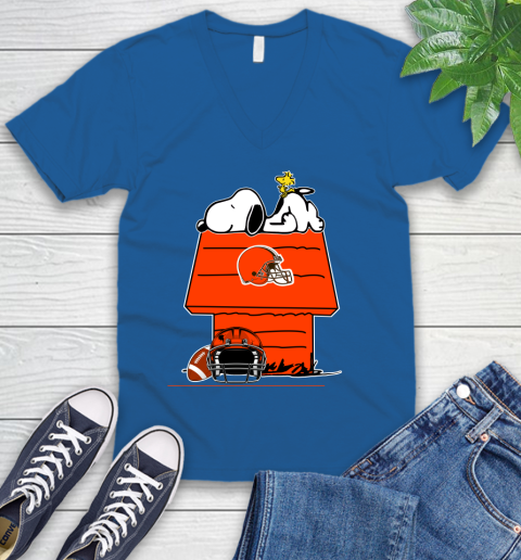 Cleveland Browns NFL Football Snoopy Woodstock The Peanuts Movie V-Neck T-Shirt 6