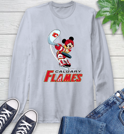 NHL Hockey Calgary Flames Cheerful Mickey Mouse Shirt Long Sleeve T-Shirt 6