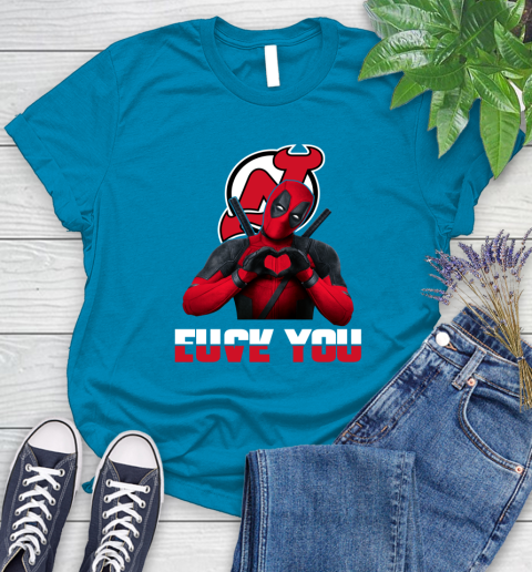 NHL New Jersey Devils Deadpool Love You Fuck You Hockey Sports Women's T-Shirt 10