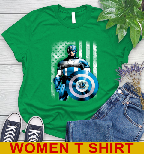 Dallas Mavericks NBA Basketball Captain America Marvel Avengers American Flag Shirt Women's T-Shirt 7