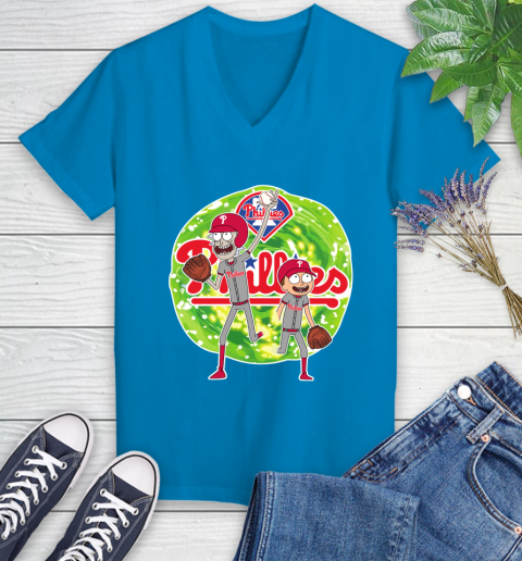 MLB Philadelphia Phillies Rick And Morty Baseball Sports Women's V-Neck T-Shirt 7