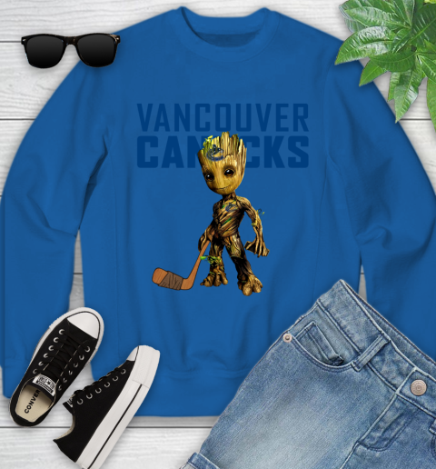 Vancouver Canucks NHL Hockey Groot Marvel Guardians Of The Galaxy Youth Sweatshirt 8