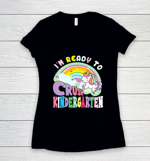 Back to school shirt ready to crush kindergarten unicorn Women's V-Neck T-Shirt