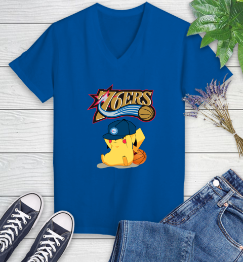 NBA Pikachu Basketball Sports Philadelphia 76ers Women's V-Neck T-Shirt 10