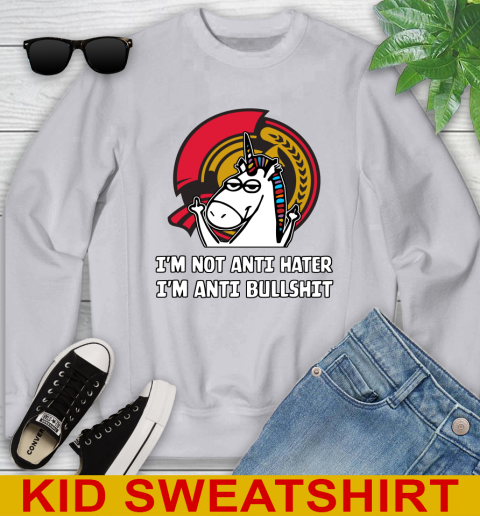 Ottawa Senators NHL Hockey Unicorn I'm Not Anti Hater I'm Anti Bullshit Youth Sweatshirt 4