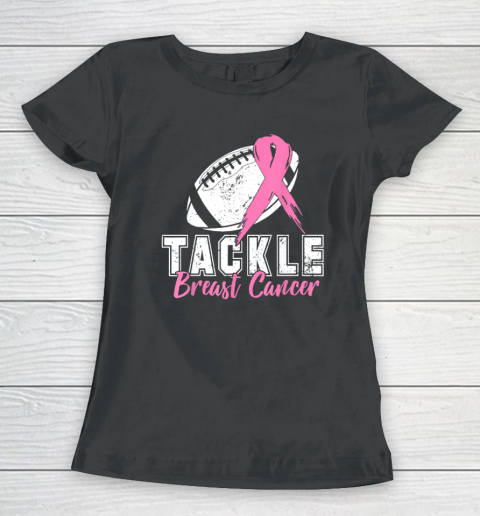 Tackle Football Pink Ribbon Breast Cancer Awareness Women's T-Shirt