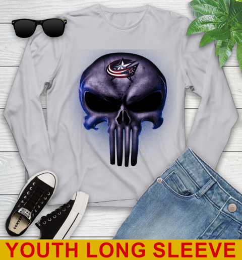 Columbus Blue Jackets NHL Hockey Punisher Skull Sports Youth Long Sleeve 5
