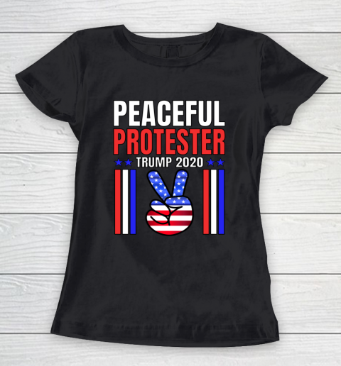PEACEFUL PROTESTER TRUMP 2020 Rally Peace Sign Patriotic Women's T-Shirt