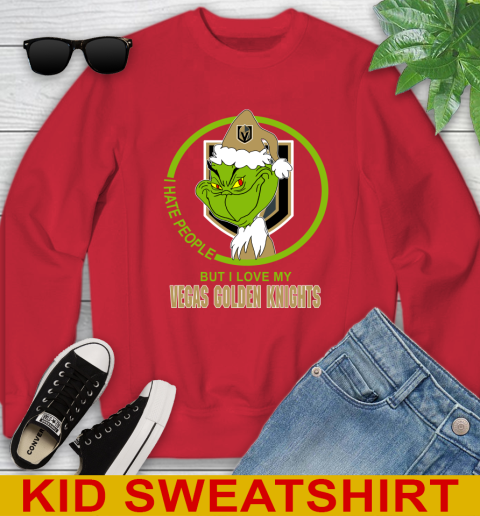 Vegas Golden Knights NHL Christmas Grinch I Hate People But I Love My Favorite Hockey Team Youth Sweatshirt 8