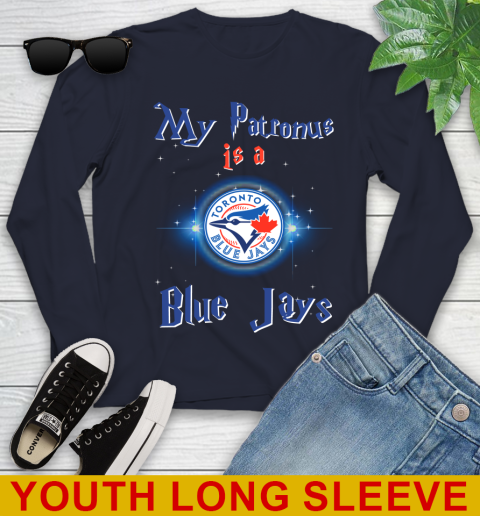 MLB Baseball Harry Potter My Patronus Is A Toronto Blue Jays Youth Long Sleeve 3 MLB Baseball Harry Potter My Patronus Is A Toronto Blue Jays Youth Long Sleeve - Image 3