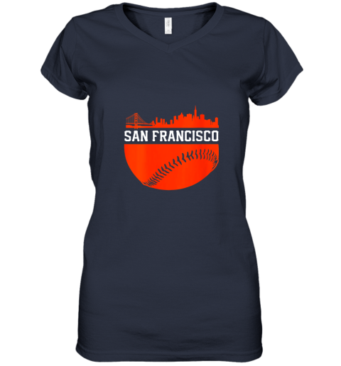 tpsx womens san francisco baseball vintage sf the city skyline gift women v neck t shirt 39 front navy