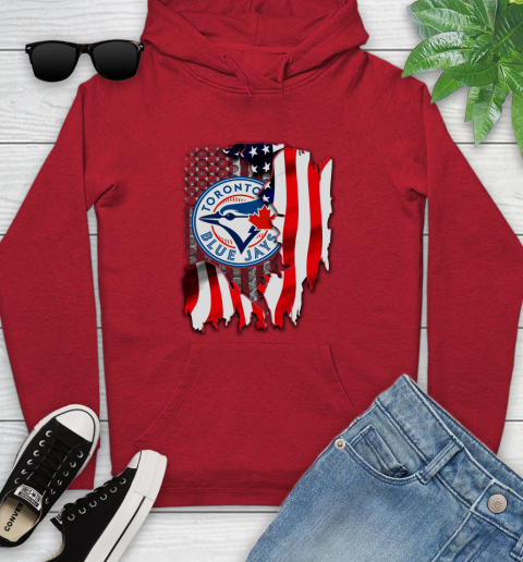 Toronto Blue Jays MLB Baseball American Flag Youth Hoodie 12