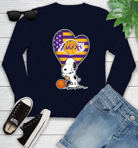 Los Angeles Lakers NBA Basketball The Peanuts Movie Adorable Snoopy Youth Long Sleeve 3