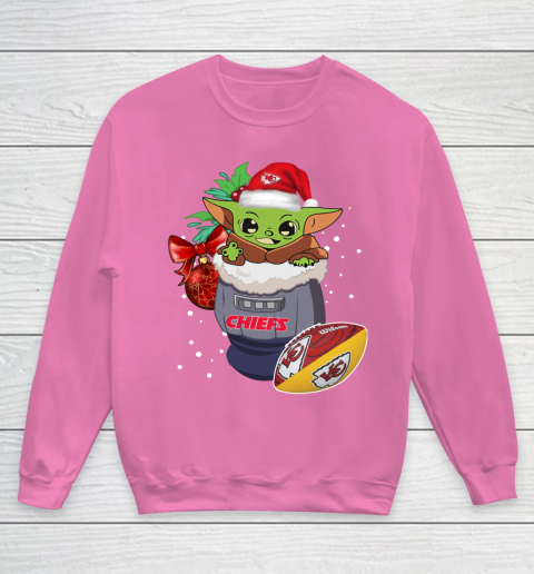 Kansas City Chiefs Christmas Baby Yoda Star Wars Funny Happy NFL Youth Sweatshirt 7