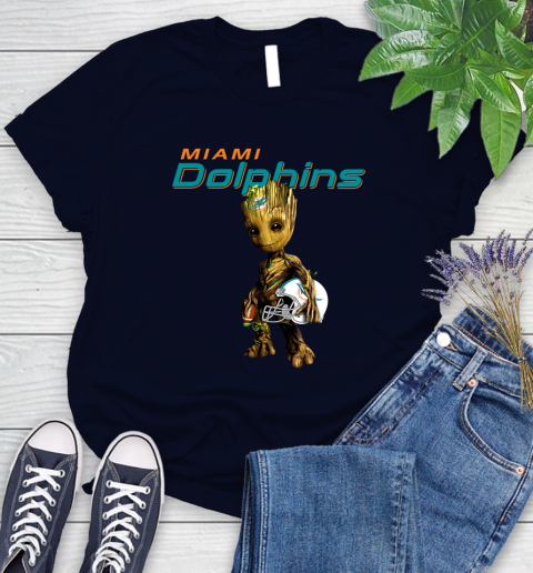 Miami Dolphins NFL Football Groot Marvel Guardians Of The Galaxy Women's T-Shirt 3