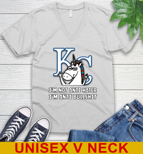 Los Angeles Angels MLB Baseball Unicorn I'm Not Anti Hater I'm Anti Bullshit (2) V-Neck T-Shirt