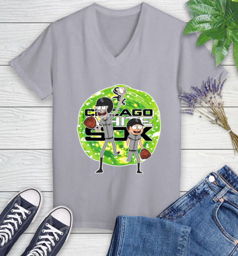 MLB Chicago White Sox Rick And Morty Baseball Sports Women's V-Neck T-Shirt 4