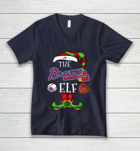 Atlanta Braves Christmas ELF Funny MLB V-Neck T-Shirt 2