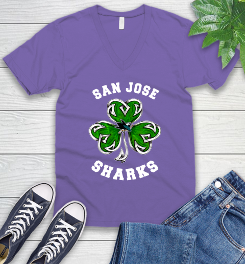 NHL San Jose Sharks Three Leaf Clover St Patrick's Day Hockey Sports V-Neck T-Shirt 8
