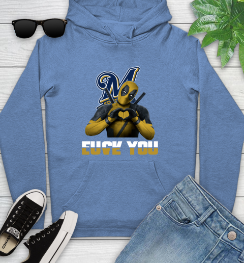 MLB Milwaukee Brewers Deadpool Love You Fuck You Baseball Sports Youth Hoodie 13